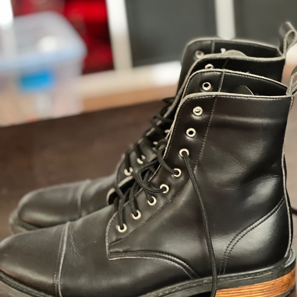 Nicora Sustainable Vegan Leather Black Lace Up Combat Boots HANDMADE USA Size 10